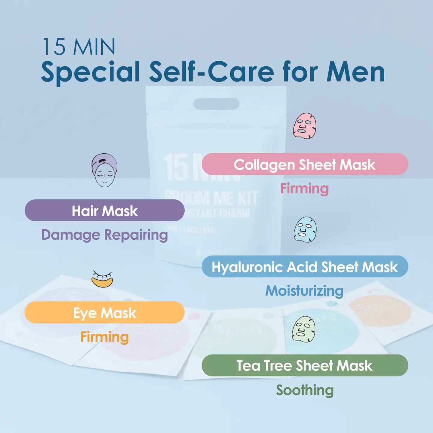 15 Min Groom Me Kit – K-Beauty Self-Care for Men (5-Piece)